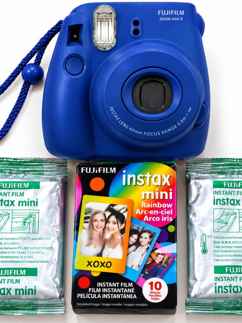 Fujifilm Instax Mini 7S Blue Instant Camera w/ 30 Shots Film Rainbow Bundle